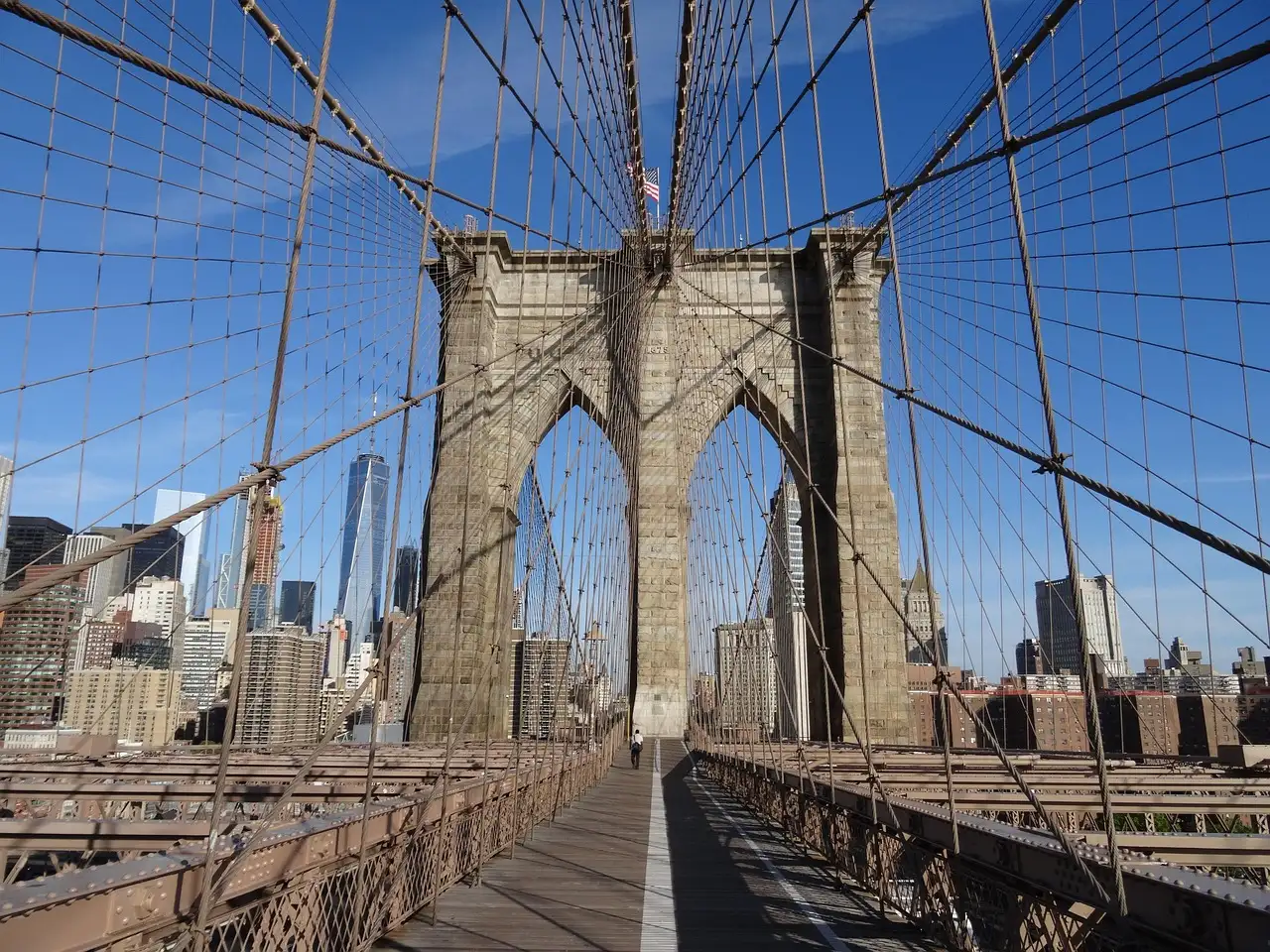 The Brooklyn Bridge walkway and cables