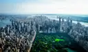Central Park from the air, framed by Manhattan towers