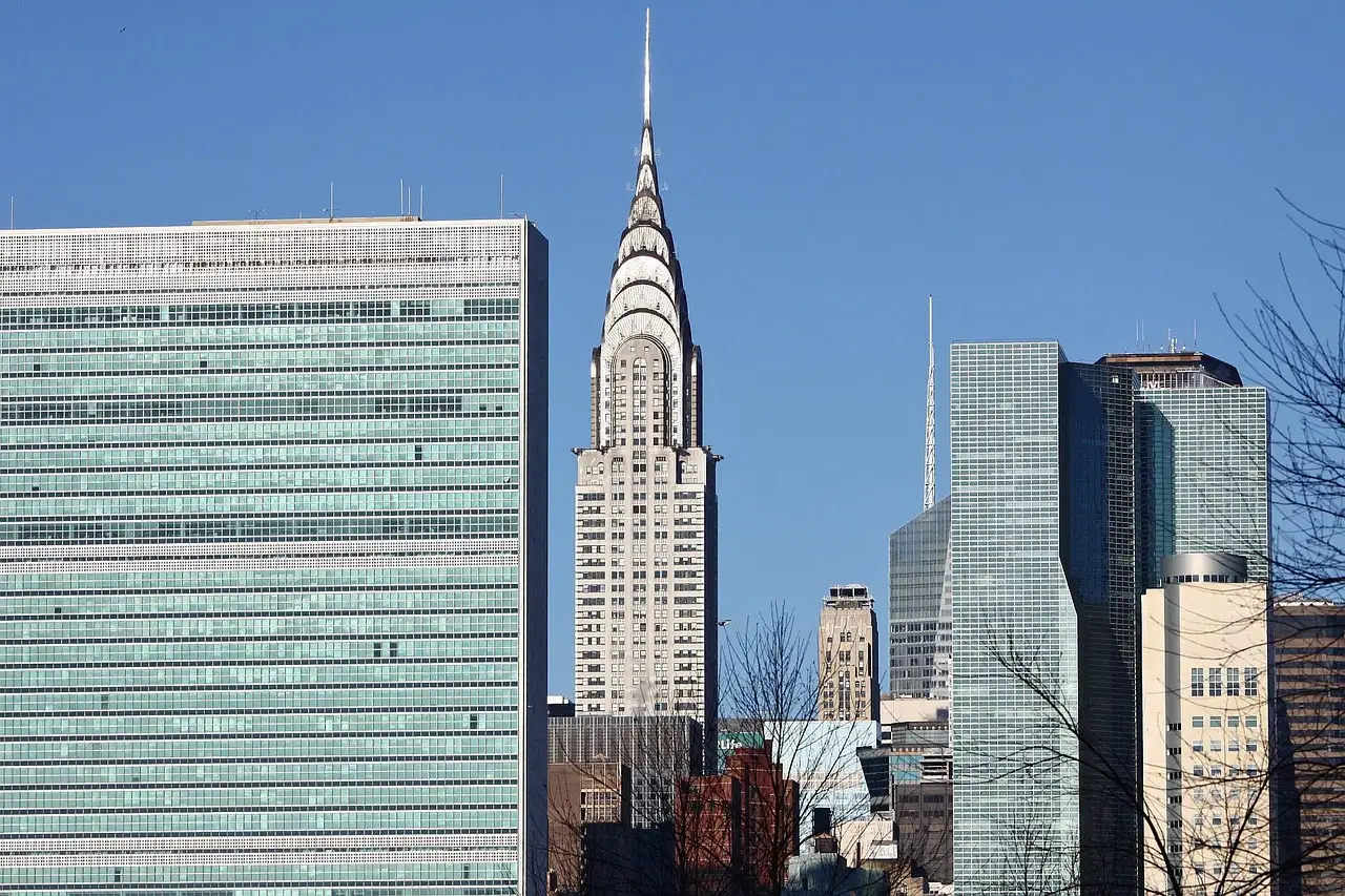 The Chrysler Building's spire among Midtown East towers