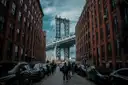 DUMBO's Washington Street framing the Manhattan Bridge
