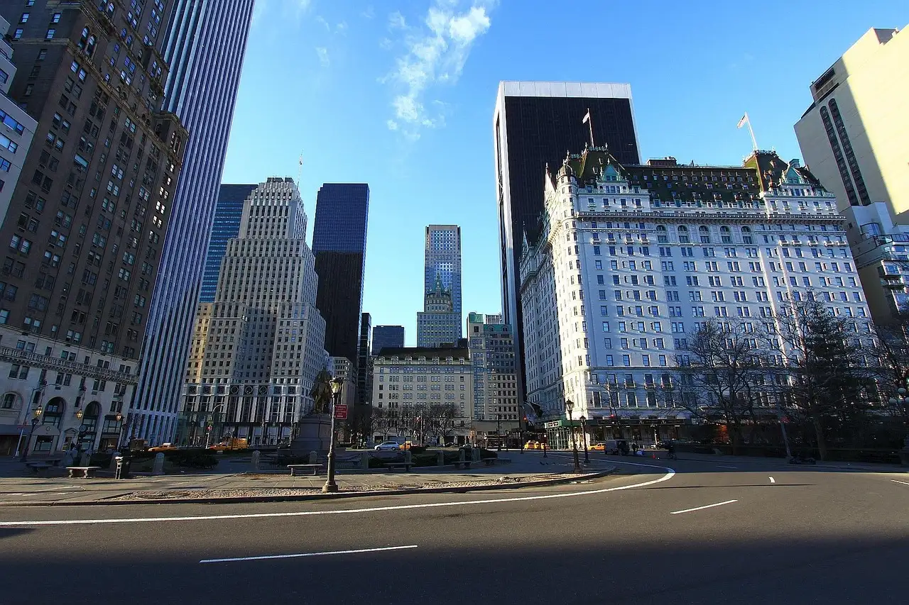 The Plaza Hotel and Grand Army Plaza at Fifth Avenue and Central Park South