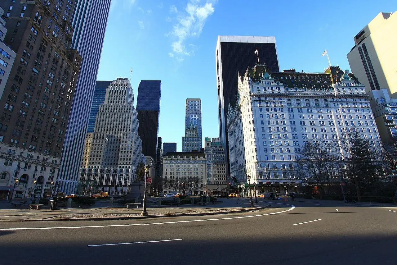 The Plaza Hotel and Grand Army Plaza at Fifth Avenue and Central Park South