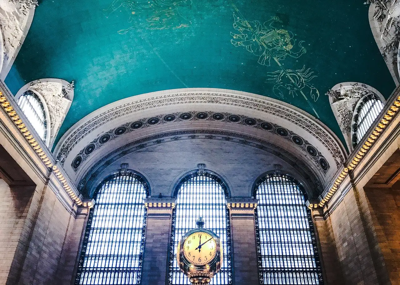 Grand Central's star ceiling and the clock above the windows