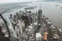 Lower Manhattan seen through a helicopter window
