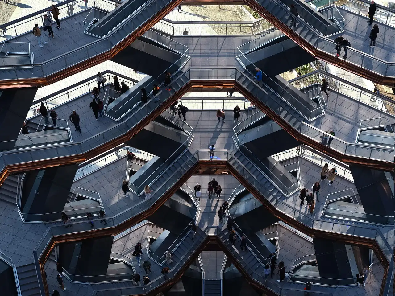 Inside the Vessel at Hudson Yards: criss-crossing stairs and landings