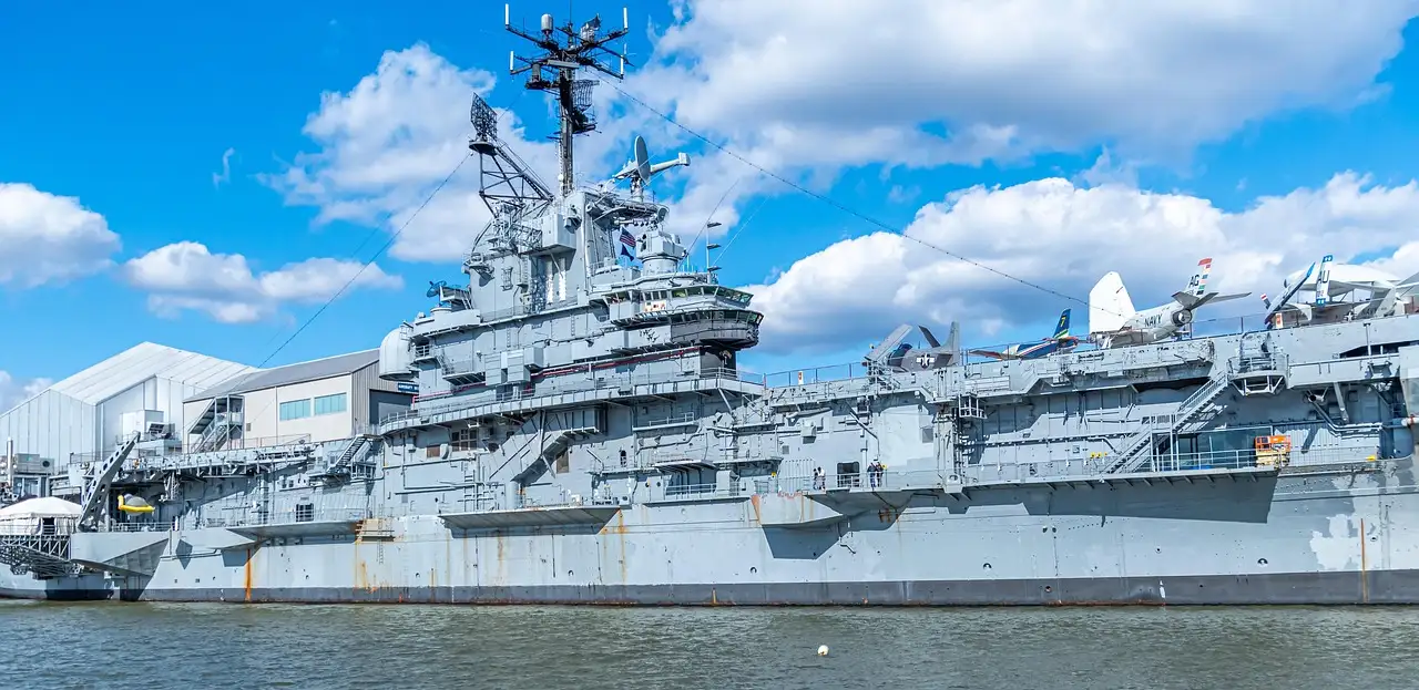 The aircraft carrier Intrepid at its Hudson River pier