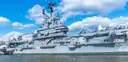 The aircraft carrier Intrepid at its Hudson River pier