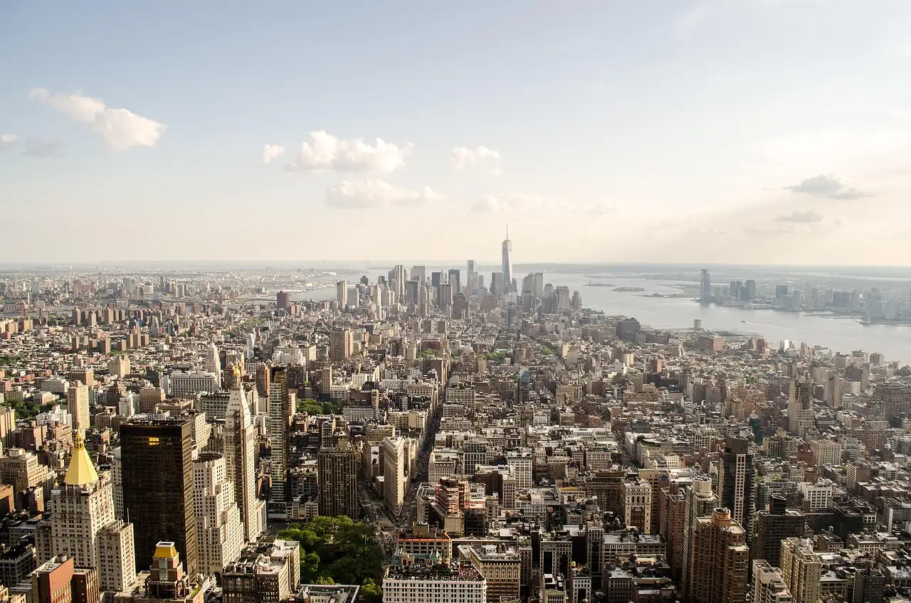 Manhattan seen from high above, looking south