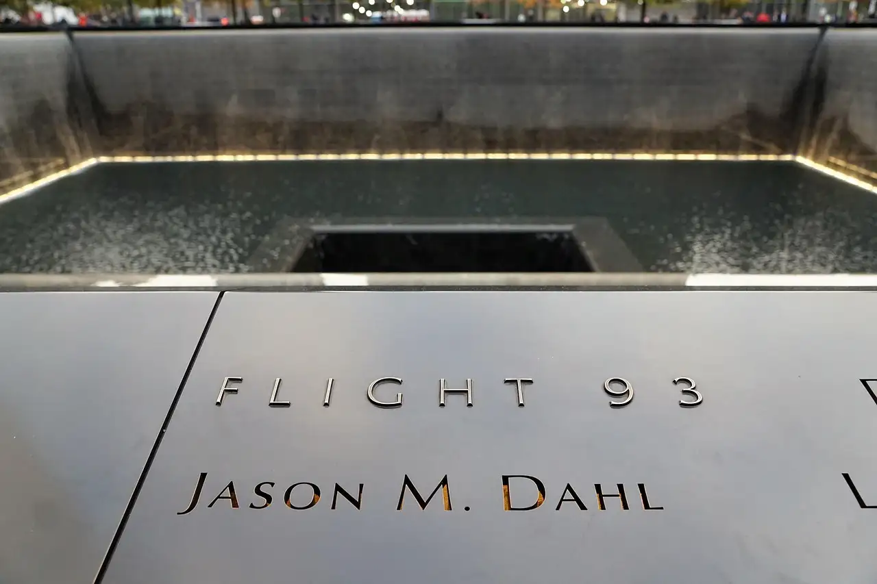 The Flight 93 names cut into the 9/11 Memorial panels