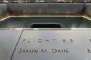 The Flight 93 names cut into the 9/11 Memorial panels