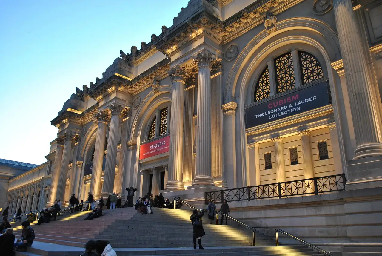 The Metropolitan Museum of Art's facade lit at dusk
