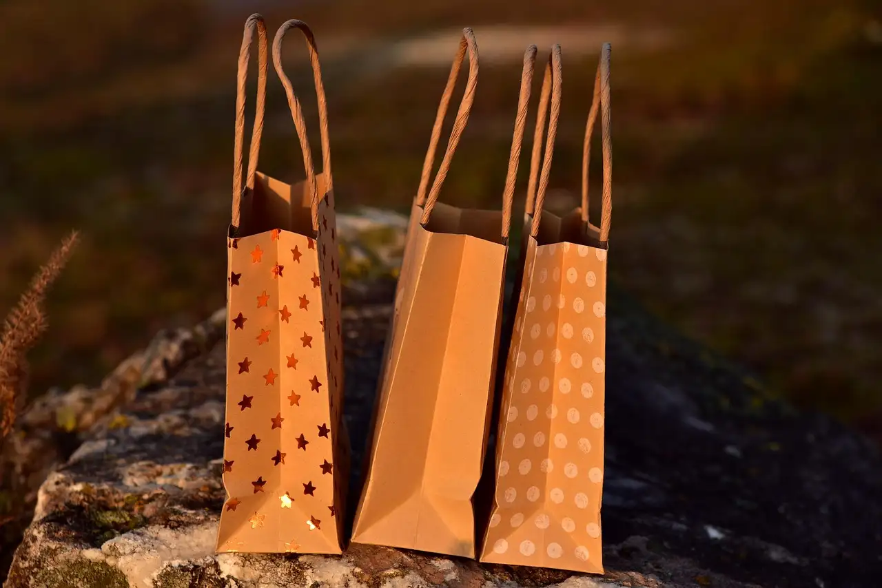 Orange paper shopping bags