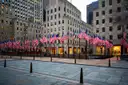 Rockefeller Plaza ringed by flags