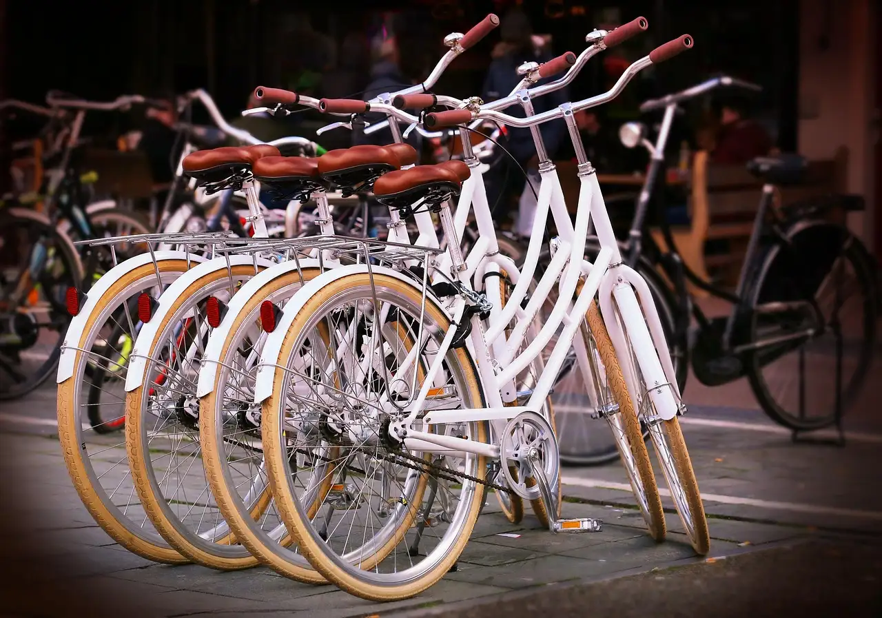 A row of city bikes