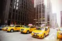 A row of yellow taxis