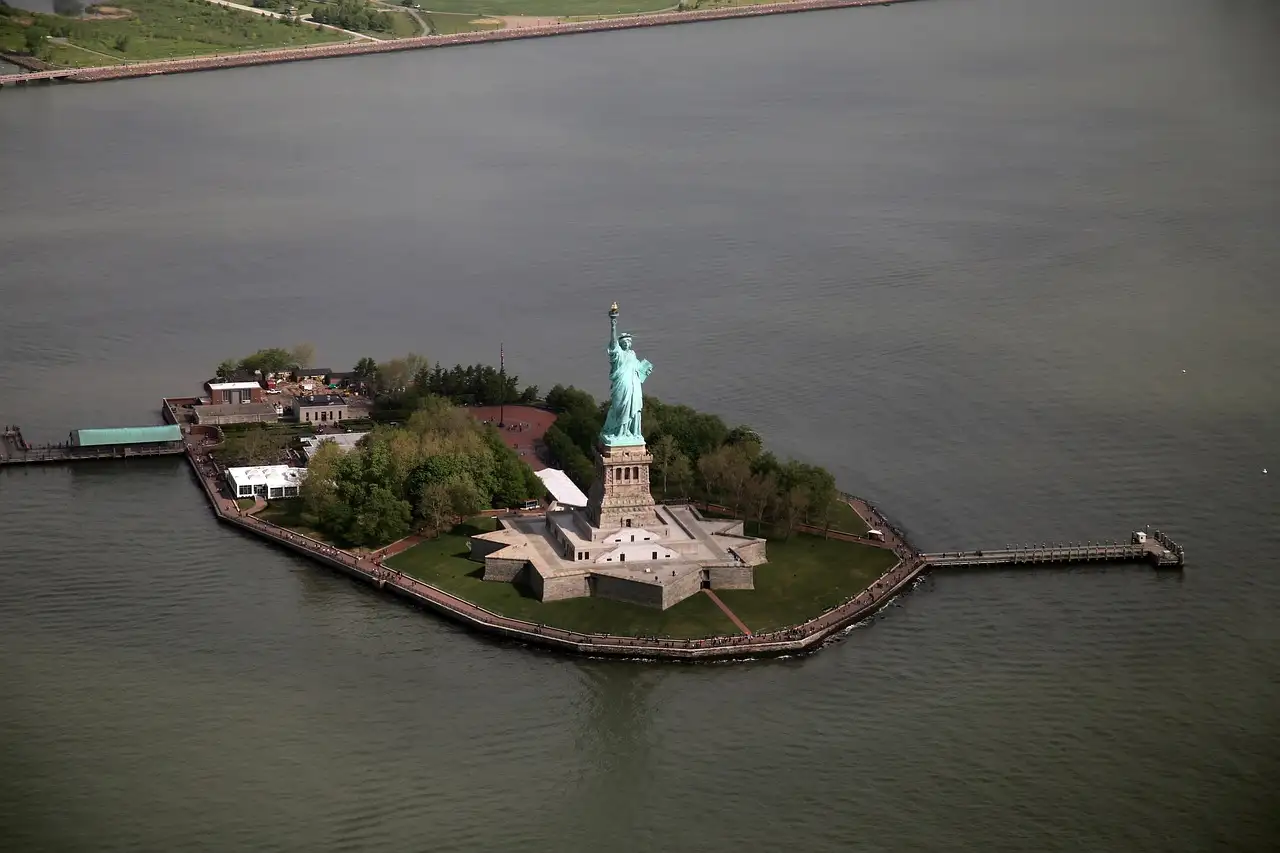 The Statue of Liberty seen from the air