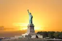 The Statue of Liberty in golden evening light
