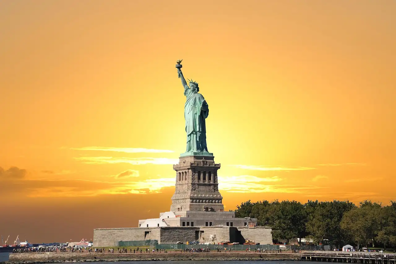 The Statue of Liberty in golden evening light