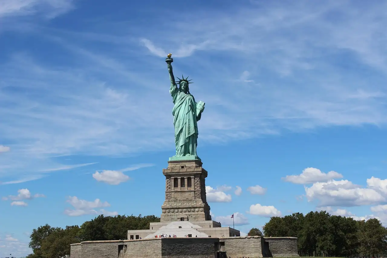 The Statue of Liberty on its pedestal