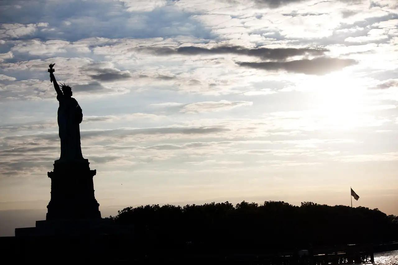 The Statue of Liberty in silhouette