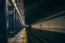 An empty subway platform at High Street station in Brooklyn