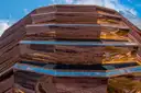 The copper-clad steps of the Vessel at Hudson Yards, seen from below